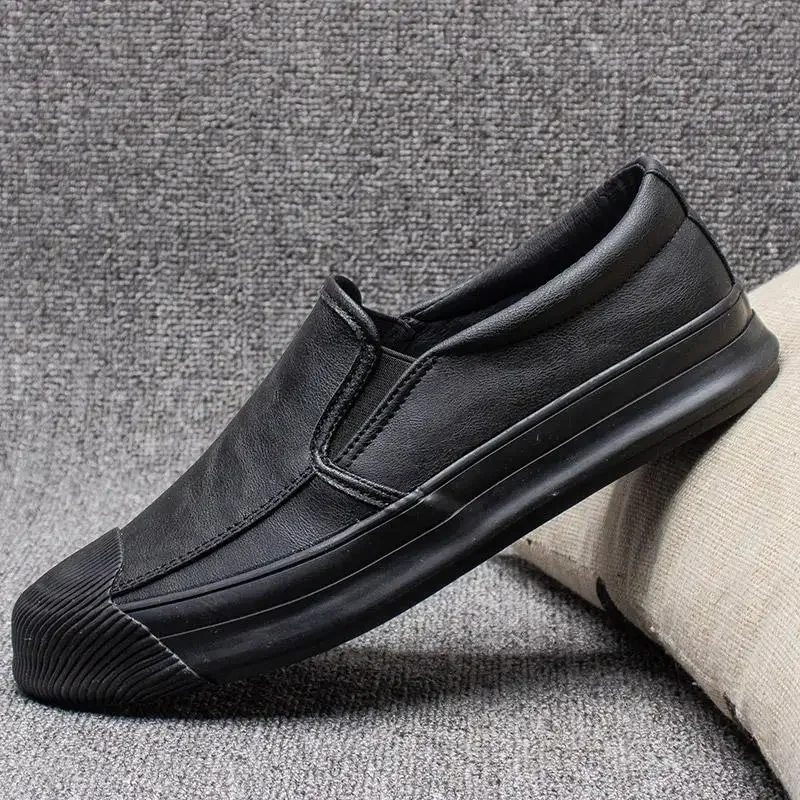 Slip-on Male Casual Shoe Thick Sole New In Platform Men's Leather Shoes Classic Original Comfortable 2024 Trend Social Common Pu