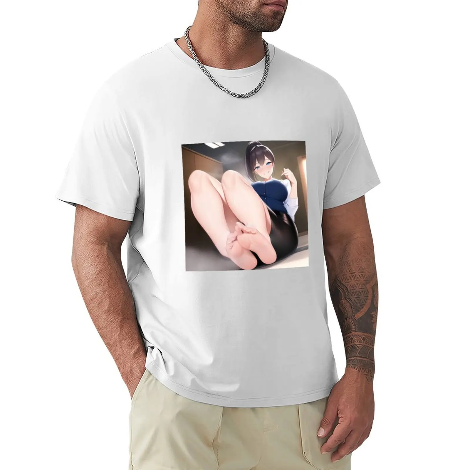 Anime Girl feet T-shirt blanks cute tops funnys tees heavyweight t shirts for men