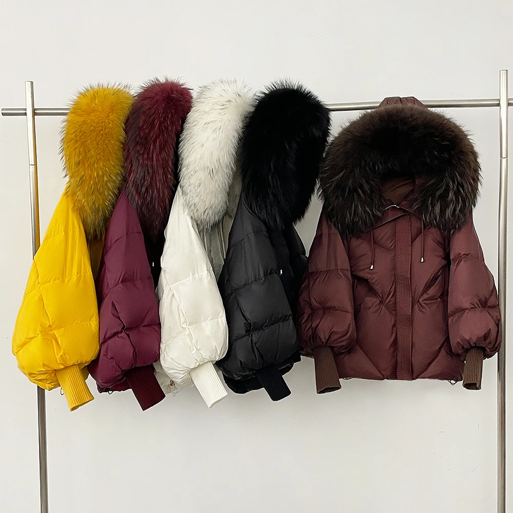 OFTBUY Piumino d'anatra Donna Nuovo Inverno Vera pelliccia di volpe Procione Piumino con cappuccio Pelliccia staccabile Spessa collo di pelliccia allentata Capispalla
