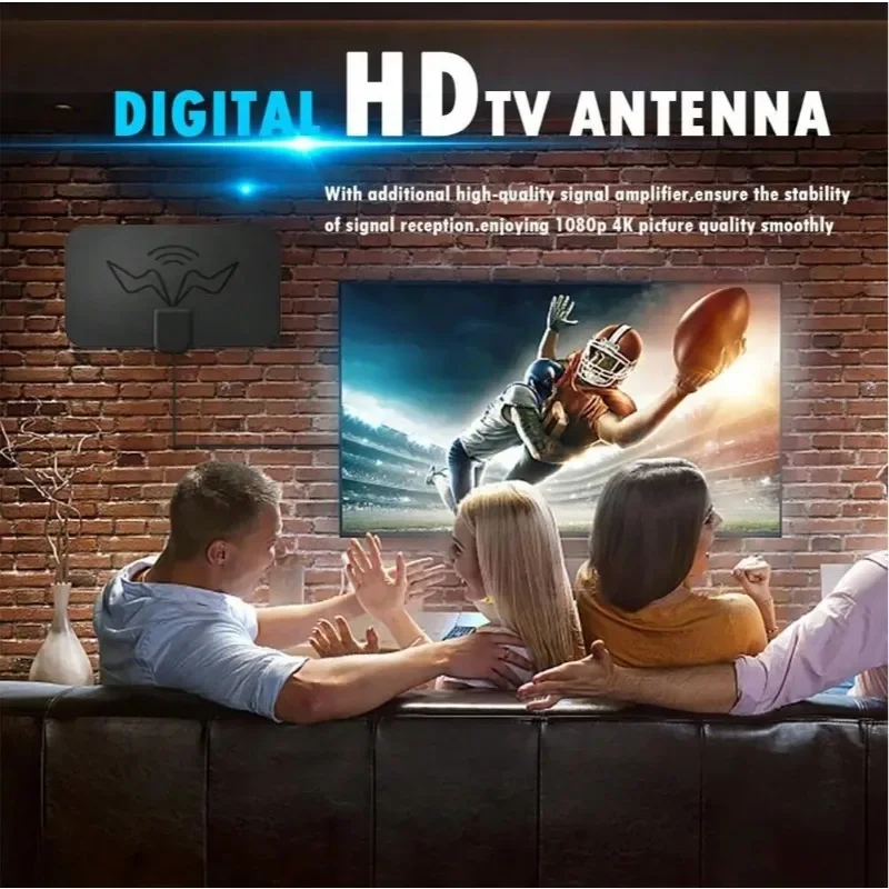 Antenne TV HD 4K à Gain élevé - Antenne intérieure active Booster de prise UE avec amplificateur de signal (conception plate)