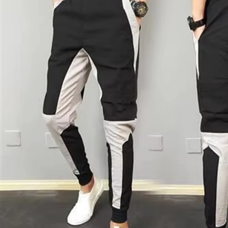 Spring Autumn Leisure Slim Fit Korean Version with Foot Binding Men\'s Clothing Personalized Splicing Elastic Slimming Haren Pant