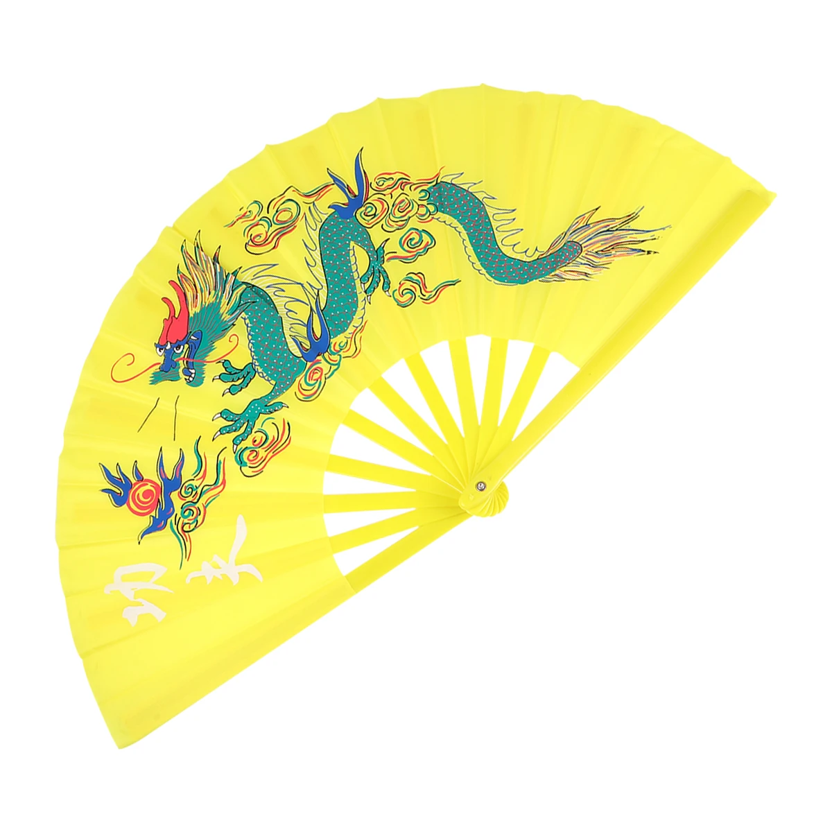 Abanico de dragón de colores danza Kung Fu chino plegable a mano estilo Tai Kungfu Taichi de mano