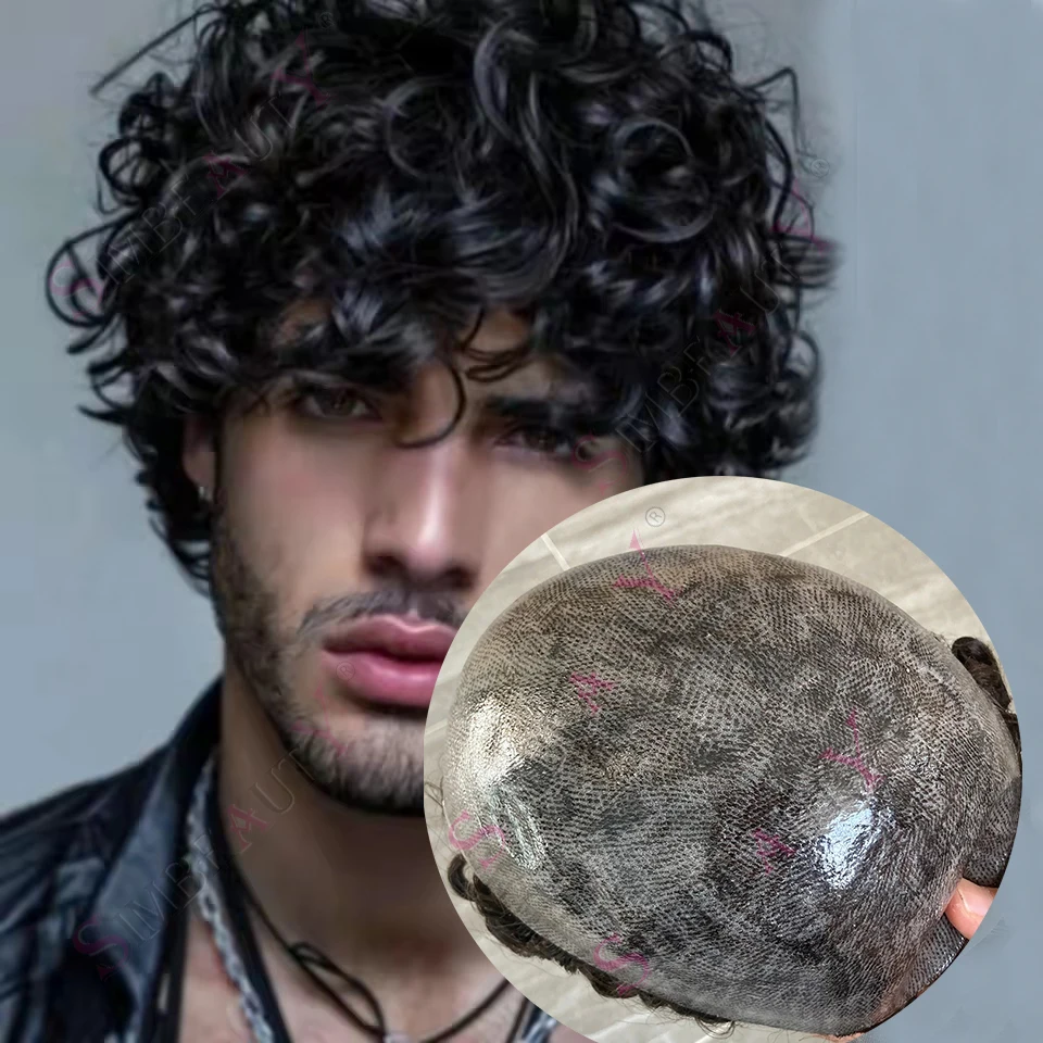 

28 мм вьющиеся прочные человеческие волосы из искусственной кожи, 100% человеческие волосы, естественная линия волос, волна, мужской парик, сменный системный блок