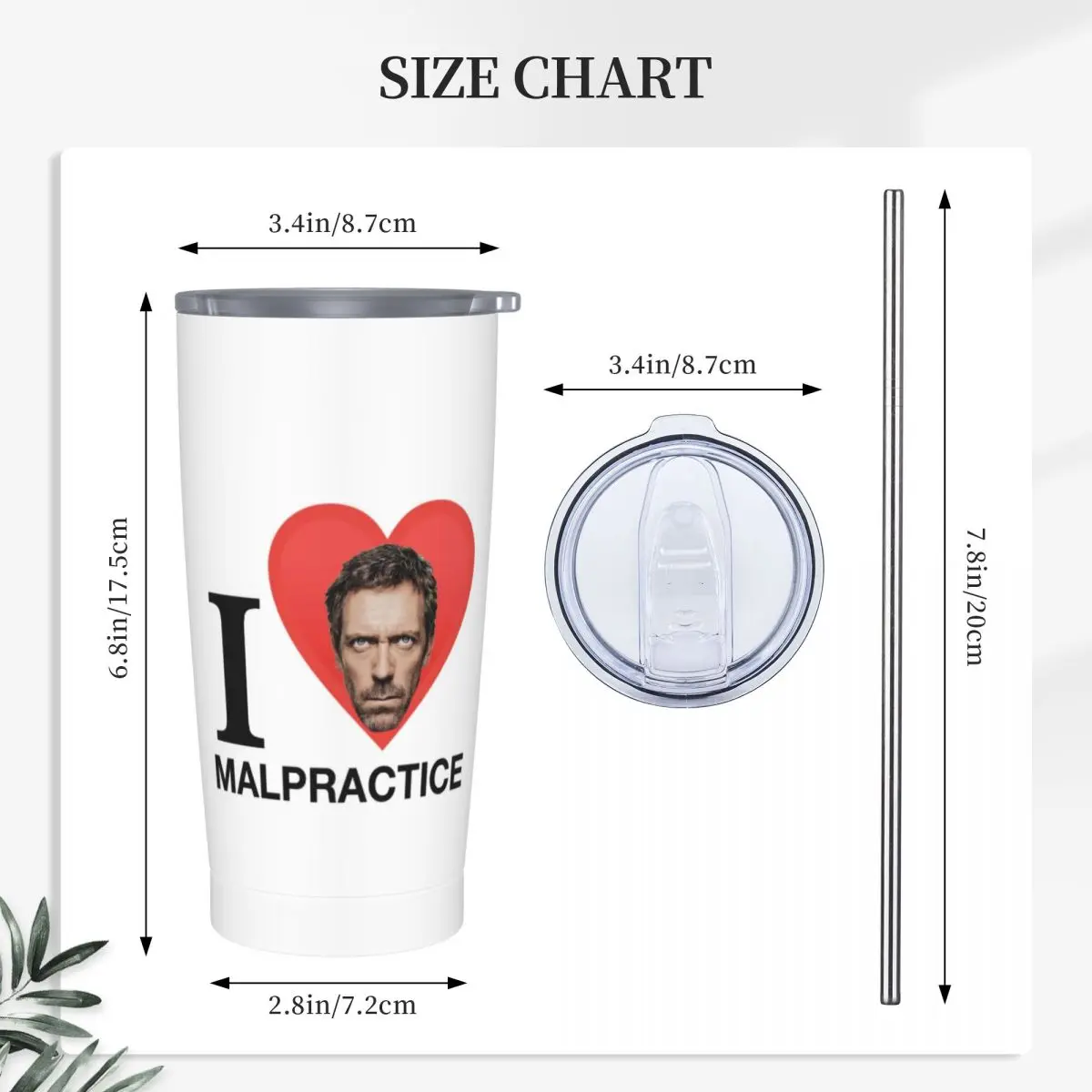 House MD Malpractice Enthusiast Merch Stainless Steel Tumbler Vacuum Insulated Mug Thermal Cold Cups Straws With Lid 20oz