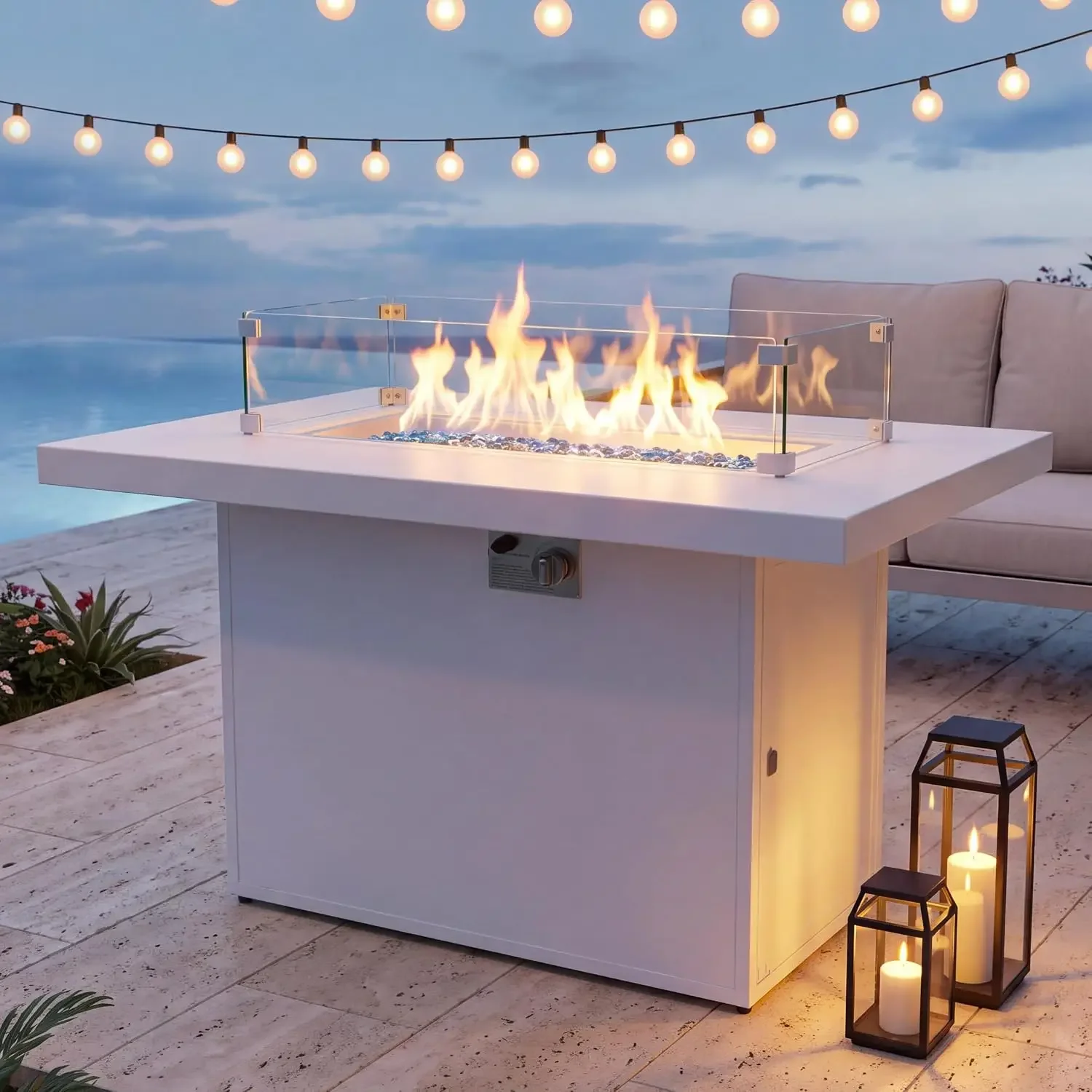43” Aluminum Outdoor Propane Fire Pit Table, 60,000 BTU Rectangle Natural Gas Firepits, Rust-Proof All-Weather Fire, Customized