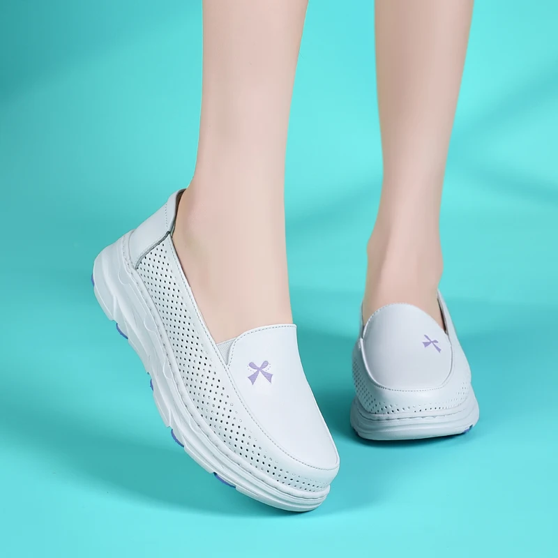 Summer Women's Flat Shoes Outdoor Walking Breathable Platform Nurse Shoes Hollowed Out Casual Single Shoes for Women 34-41