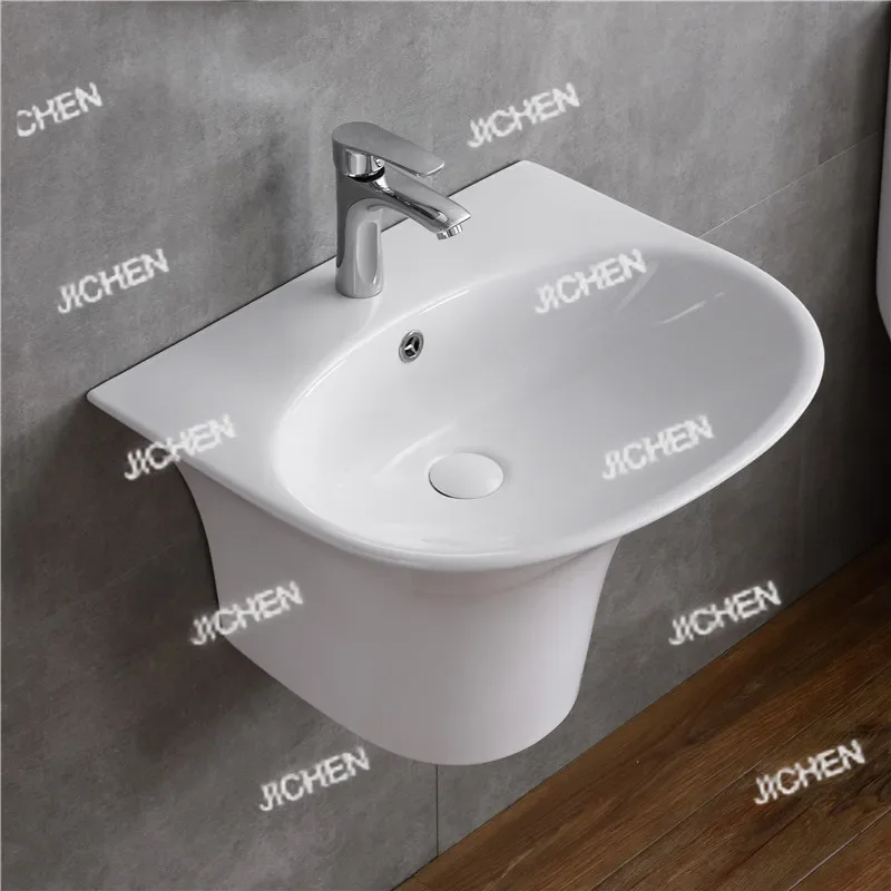 อ่างล้างหน้าแบบแขวนผนัง HG สำหรับอพาร์ทเมนต์ขนาดเล็ก ดีไซน์เรียบง่าย ผลิตจากเซรามิกแบบครบชุด