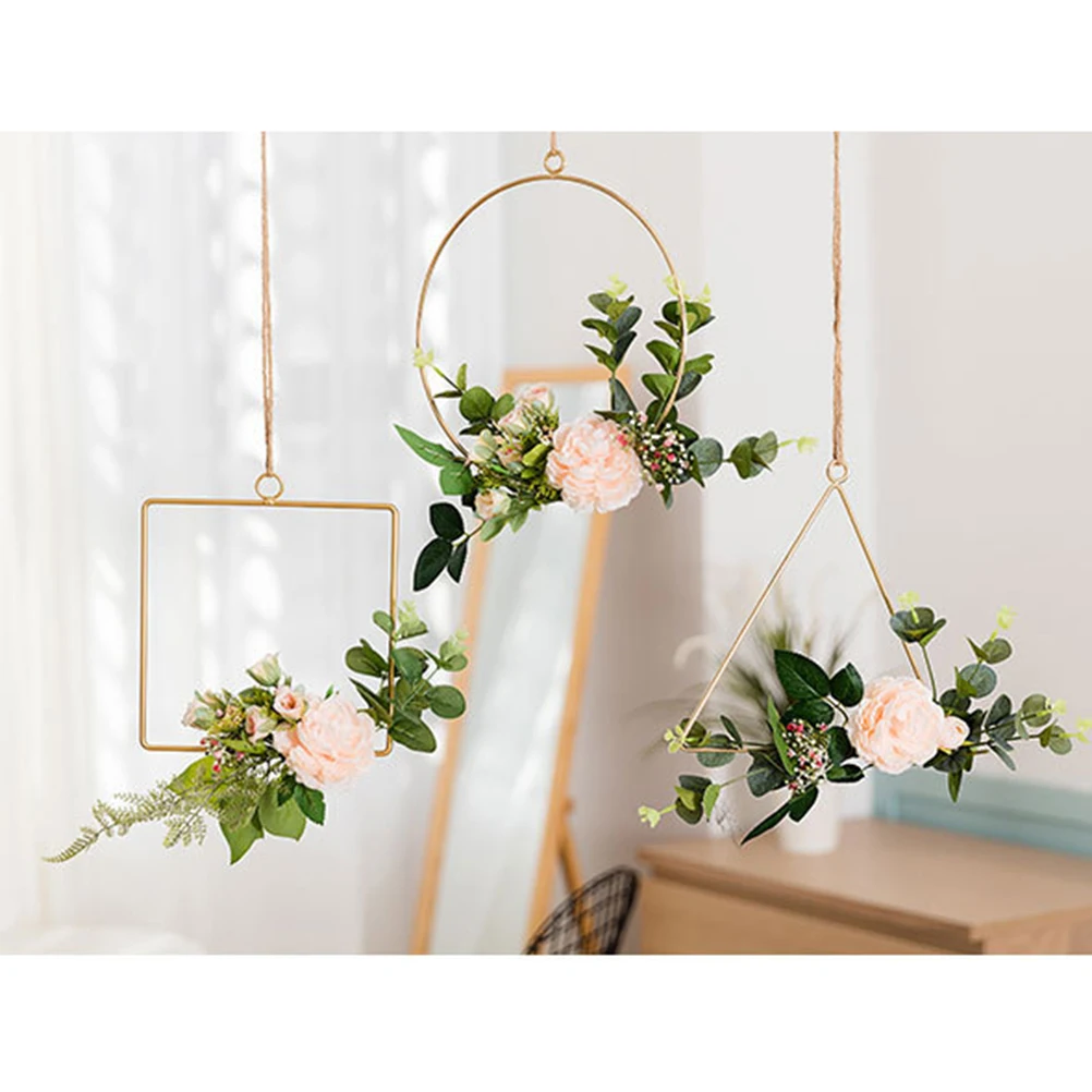 

Nordic Style Tea Floral Wreath Hanging Wall Decoration 21.5x19.5cm Iron Art Hemp Rope Artificial Wedding Backdrop
