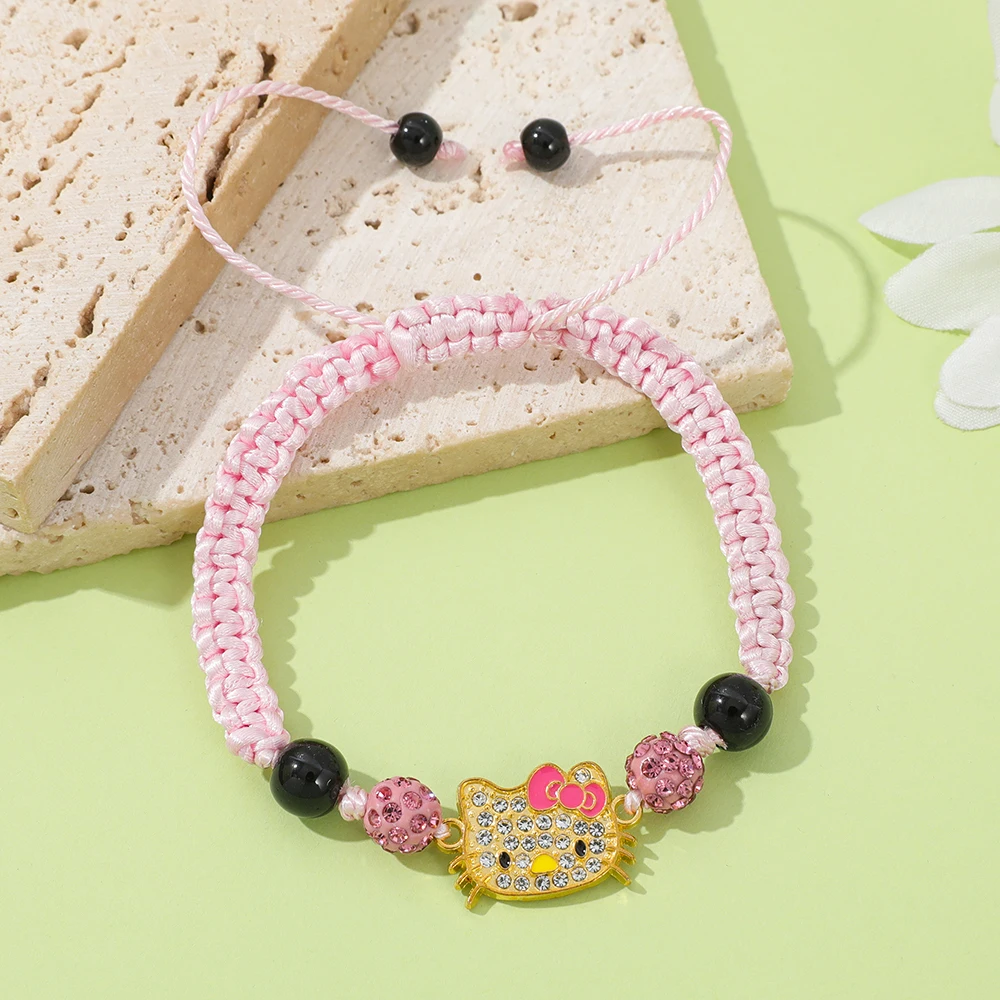 Sanrio Hello Kitty Bracelet, Teenage Girls Trend Study, Woven Hand Rope, Cute Cartoon Character Woven Bracelet, Christmas Gift