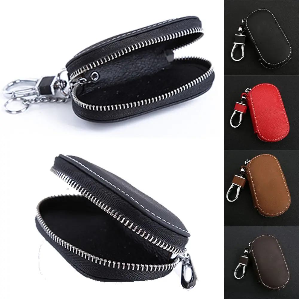 

4 Colors Genuine Leather Car Remote Key Wallets Key Bag Keys Zipper Case