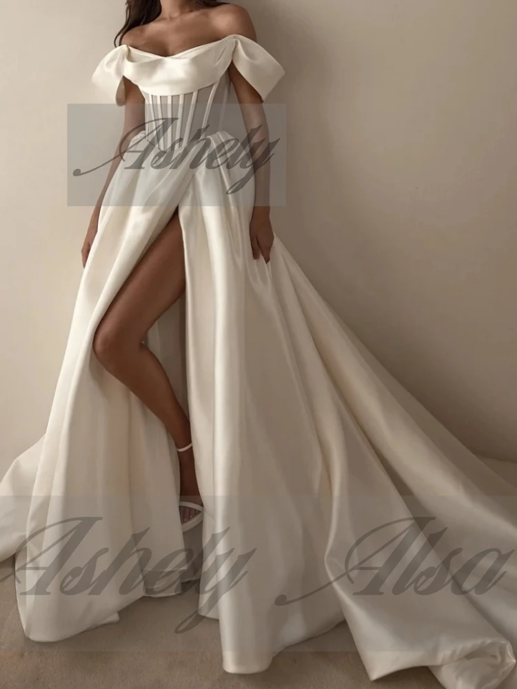 A2442 품질 흰색 여성 댄스 파티 드레스 긴 오프 어깨 섹시한 프론트 분할 웨딩 파티 특별 행사 착용 공식 맞춤형