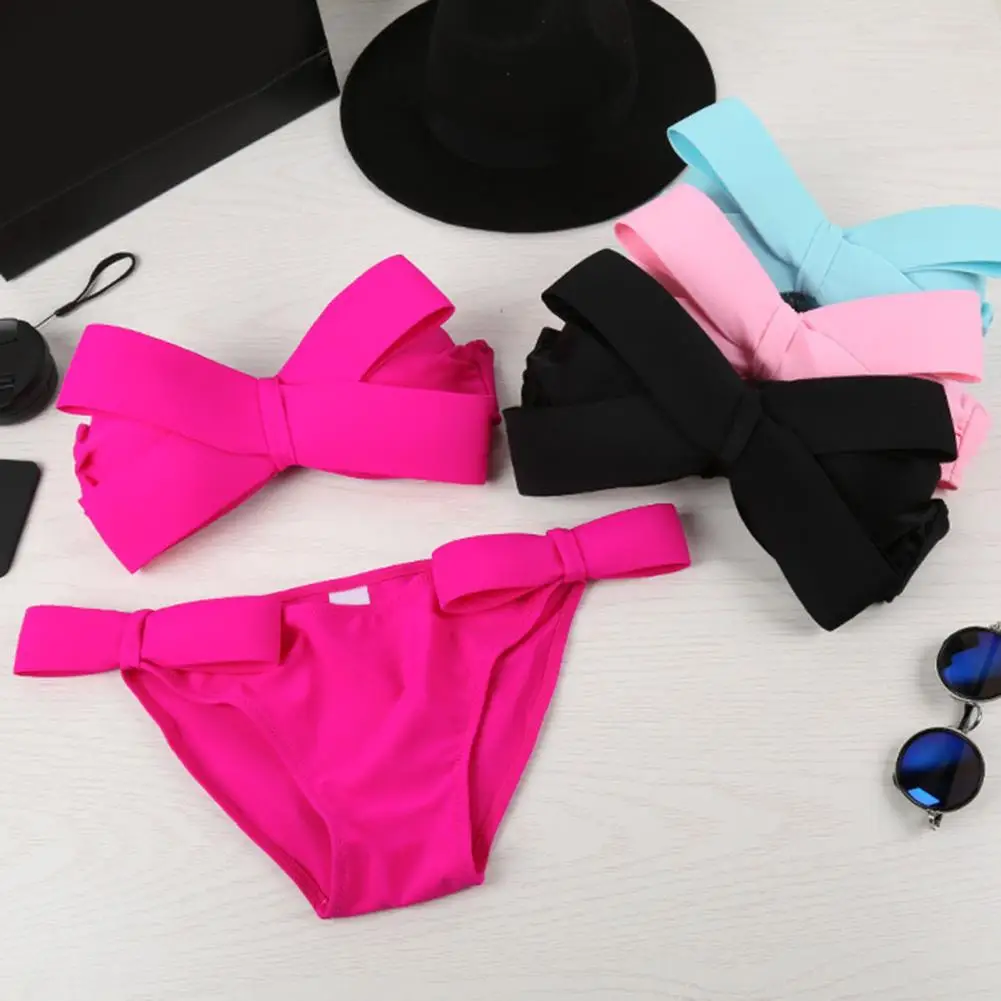 Bikini ajustado sexi para mujer, conjunto de Bikini con lazo y cuello Halter para vacaciones en la playa, traje de baño Sexy dividido, traje de baño sólido a la moda