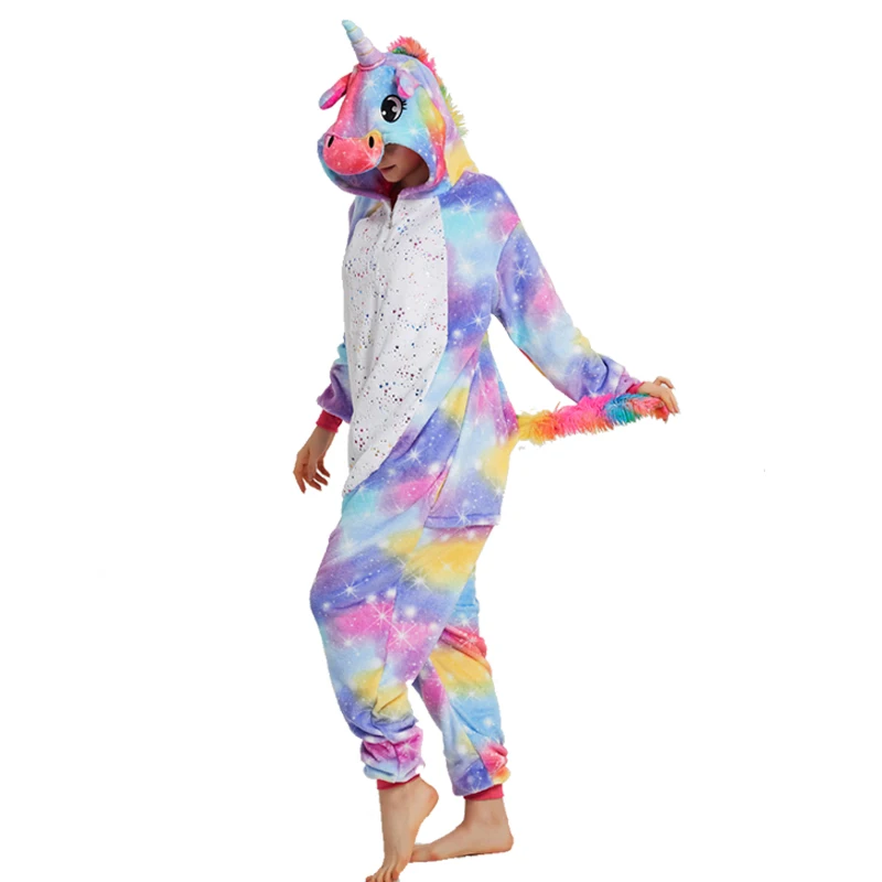 Animal Onesies Kigurumi Unicorn Pajamas Set Women Winter Overall Flannel Cartoon Cosplay Sleepwear Jumpsuit Men Homewear Pijama