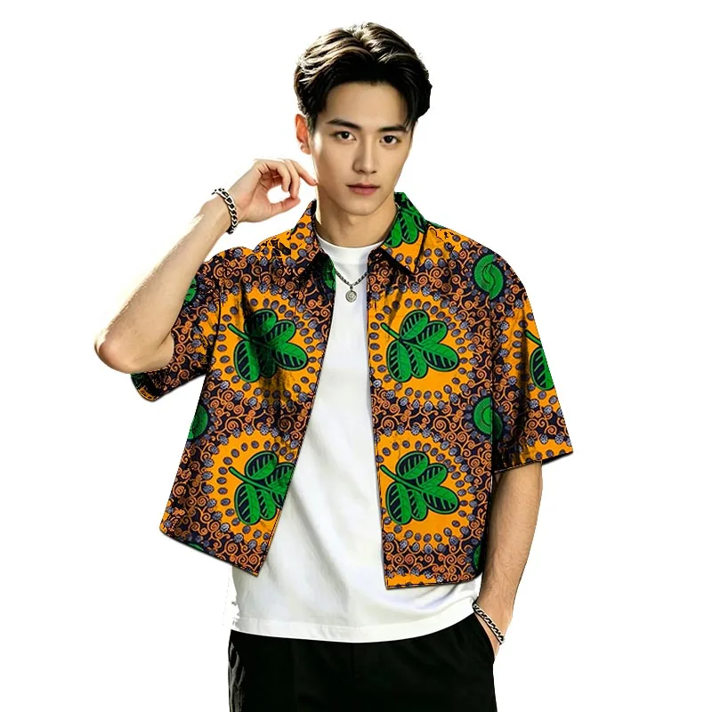Summer Men's Short Shirts African Print Couture Street StyleHalf Sleeve Lapel Tops Designer Handmade Party Wear