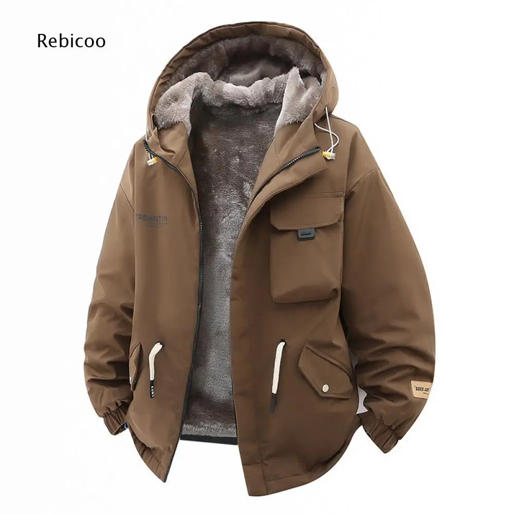 Zip Front Hooded Fleece Lined Outerwear For Men Multi Pocket Warm Jacket For Daily Commute And Cold Weather Scenarios