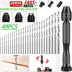 49 pz 0.5-3mm trapano a mano Set piccole leghe punta da trapano strumento rotante per gioielli strumento di perforazione artigianale morsa di precisione Hobby Drill