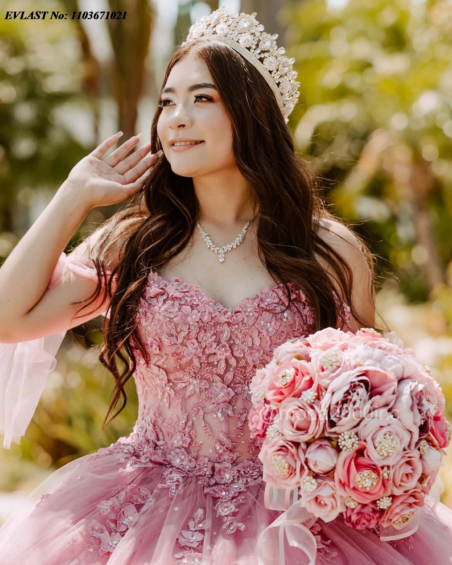 EVLAST-vestido De quinnceañera rosa De México, vestido De baile, apliques florales 3D, Corset De corbata con cuentas De cristal, dulce 16, 15 años, SQ480