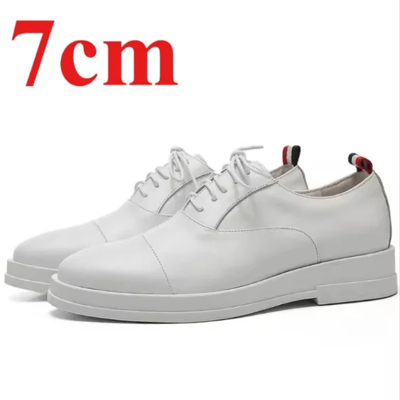 Men's Dress Shoes 7cm Elevator White Derby Shoes British Genuine Leather Breathable Comfortable Wedding Height Increasing Shoes