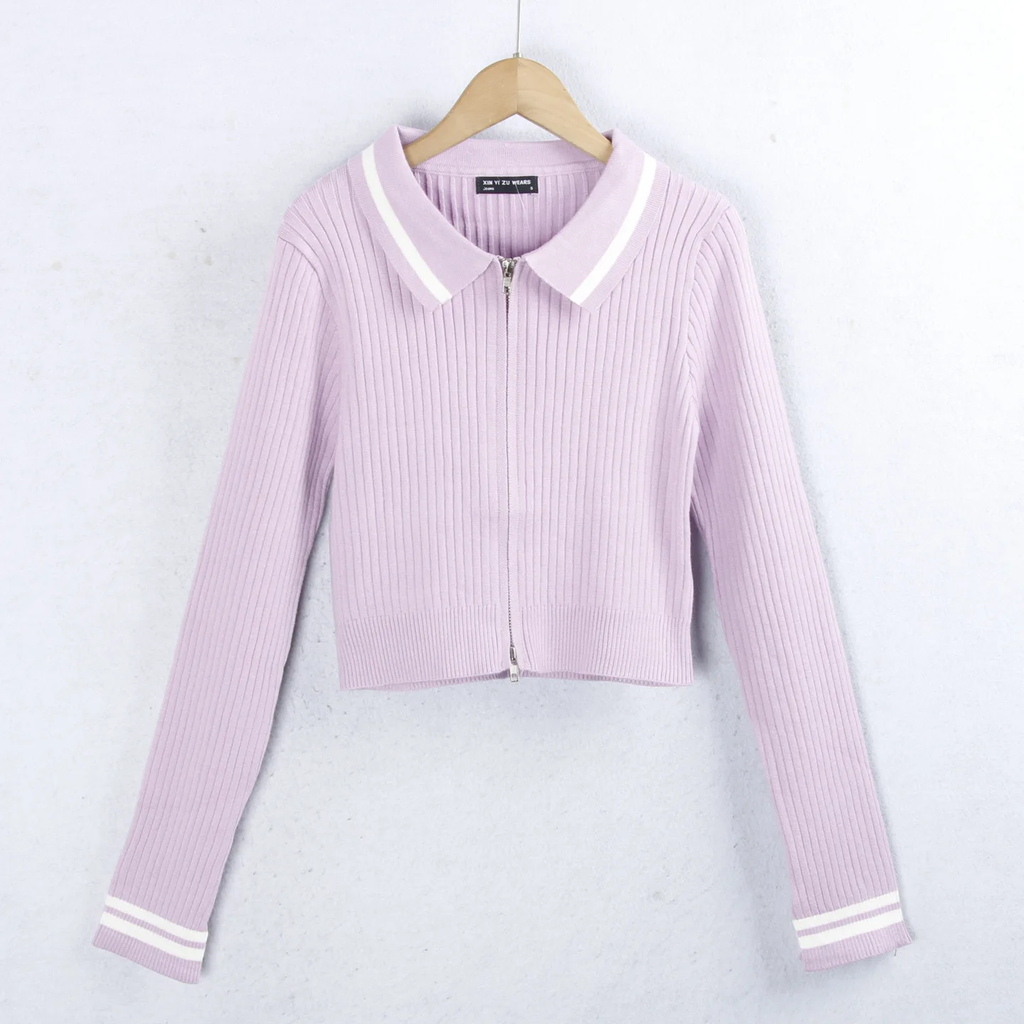 

Вязаный кардиган Jaet, осенне-зимний отложной воротник, двойная молния, тонкий эластичный цветной свитер Blo ort, кардиган