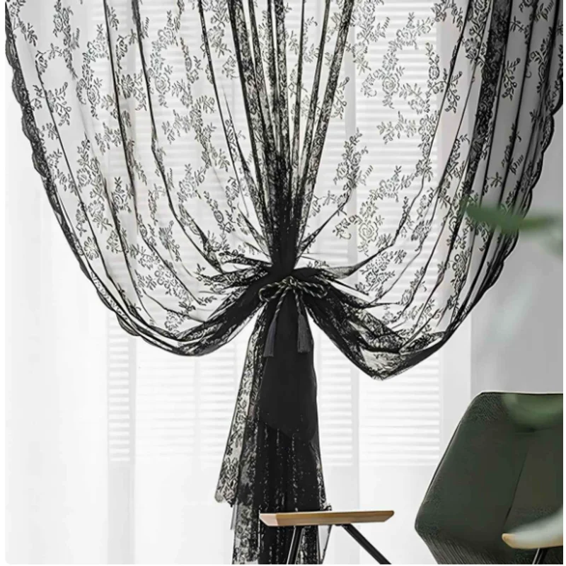 1 Piece Vintage Floral Embroidery Clear Lace Curtain Panel - Privacy & Light Filtering, Machine Washable,