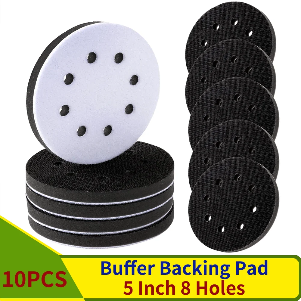 10Pcs Soft Density Interface Pads 5 Inch 8 Holes Hook and Loop Sponge Cushion Buffer Backing Pad Foam Sanding Interface Pads