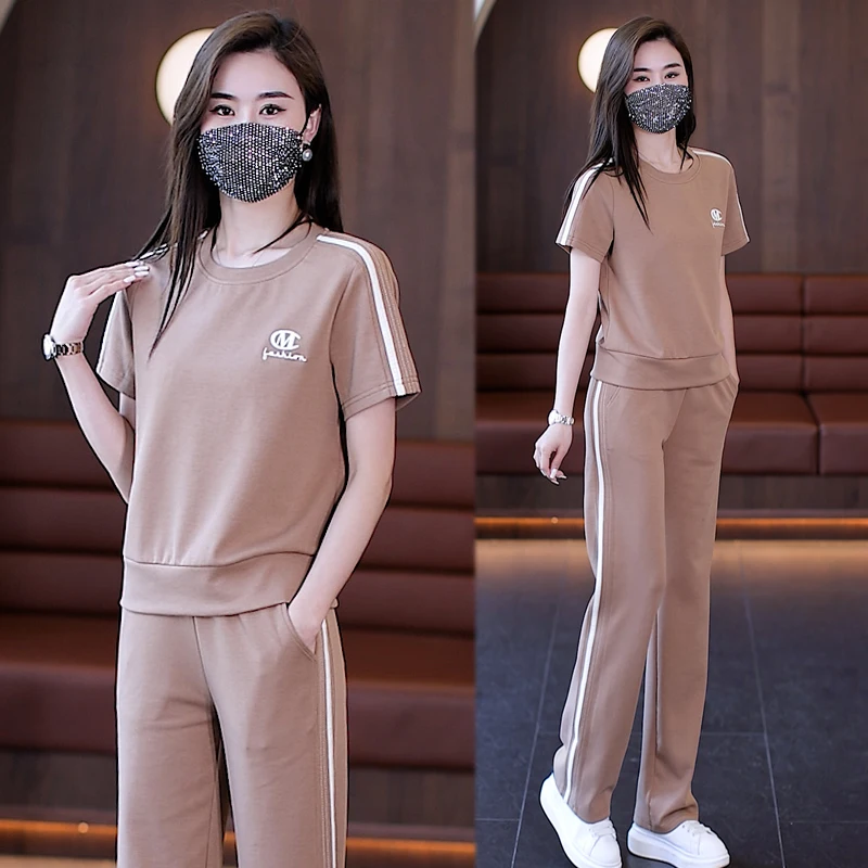 Fashionable Sportswear Set Women's Summer New Casual plus Size Short Sleeve Hoodie Pants Two Piece Set Trendy Brand