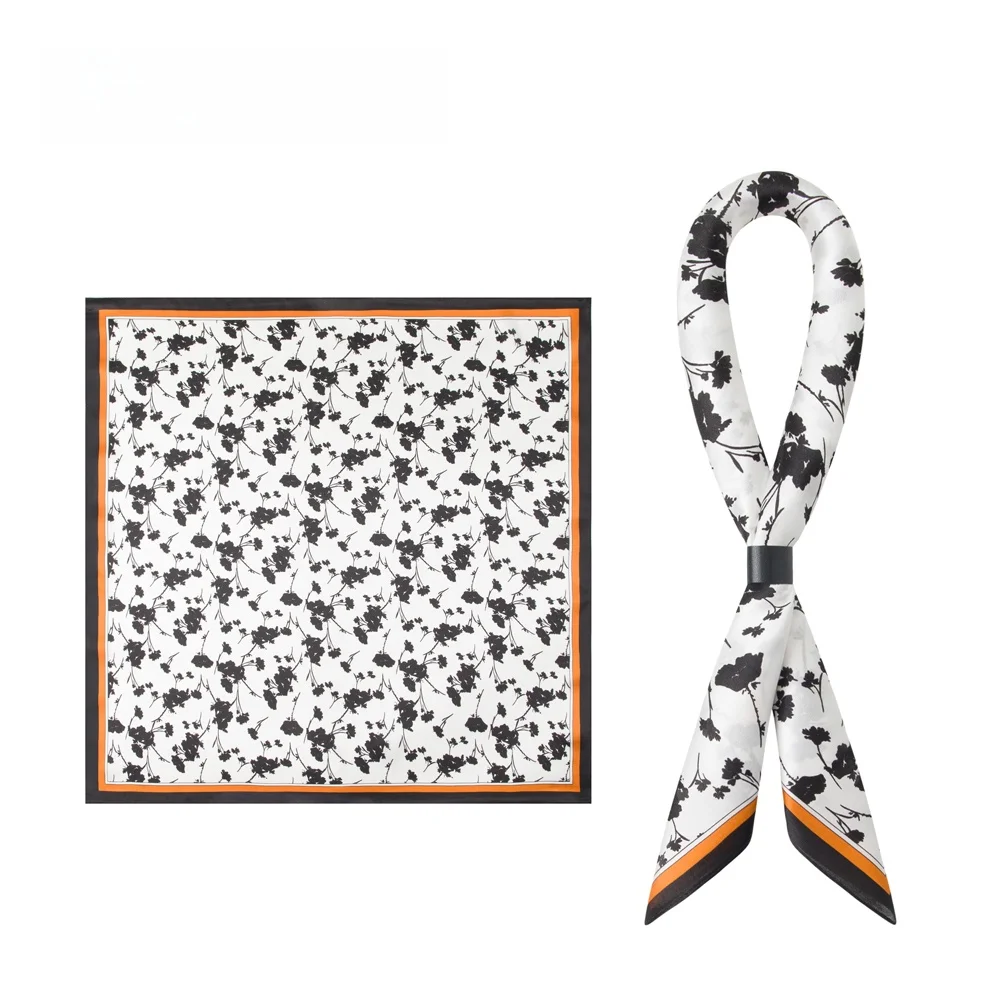 シルクスクエアスカーフ芸術的な黒の花柄プリントメンズファッションアクセサリー通勤用多用途エレガントな英国スタイルのネックウェア