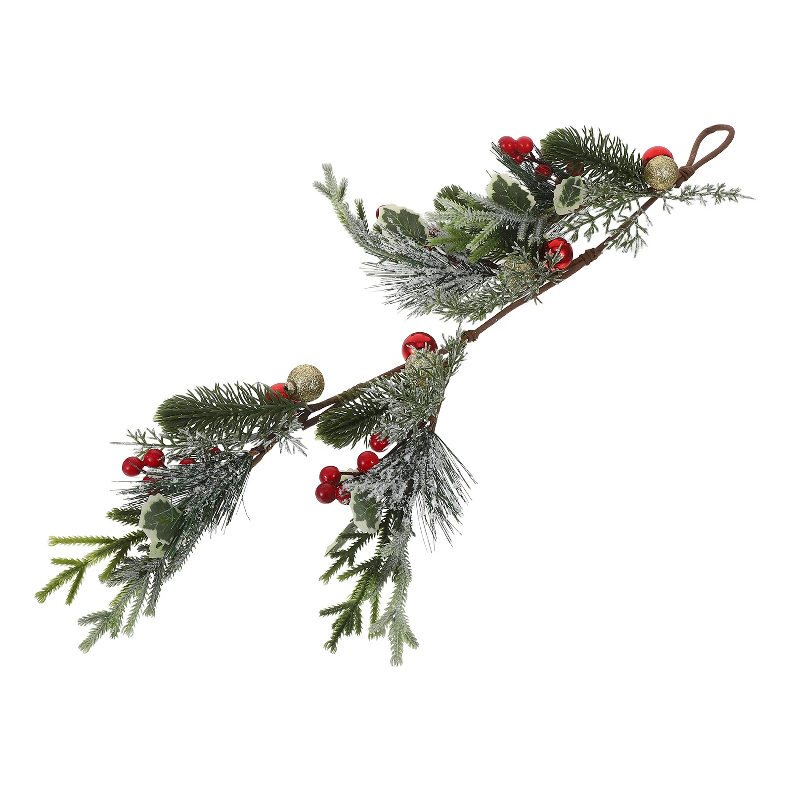 

Christmas Teardrop Swag Winter Door Wreath Hanging Artificial Garland Red Berries Gold Balls Seasonal Front Decor