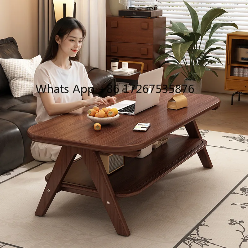 

All solid wood coffee table living room small apartment sofa tea table simple double-layer medieval small table