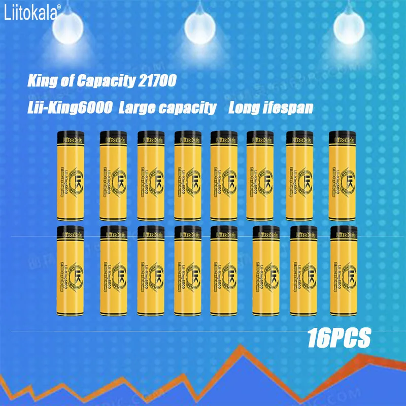 

16PCS New LiitoKala King6000 Highest Capacity Battery Real Rating 3.7V 21700 6000mAh for Power Tools and Flashlight