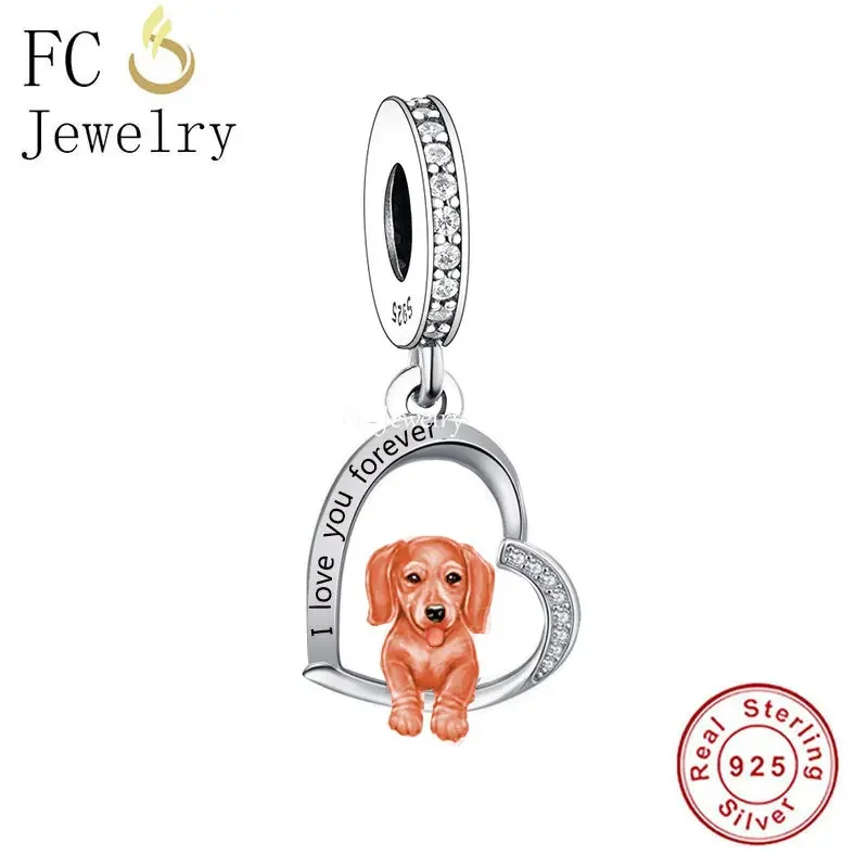 FC Jewelry Fit Original Charm Bracelet 925 Silver Sweet Puppy Yorkshire Schnauzer Pomerania Dog Bead For Making Women Berloque