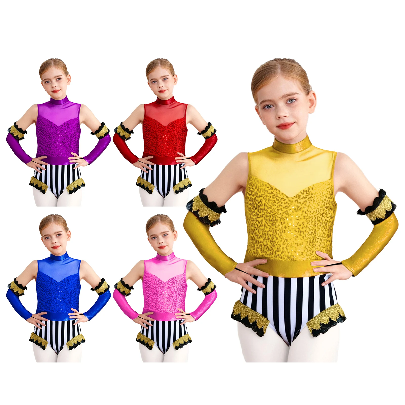 Танцевальный костюм Ringmaster Trapeze Show для девочек, цельный боди без рукавов с блестками и перчатками для фигурки, костюмы для косплея «Укровитель льва»