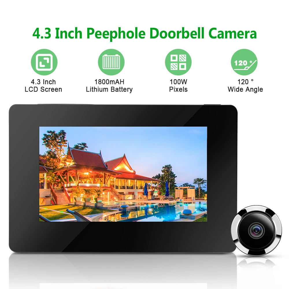 WSDCAM 120° Wide Angle Doorbell Camera Door Eye 4.3 inch Door Peephole Viewer Home Security Digital Door Monitoring