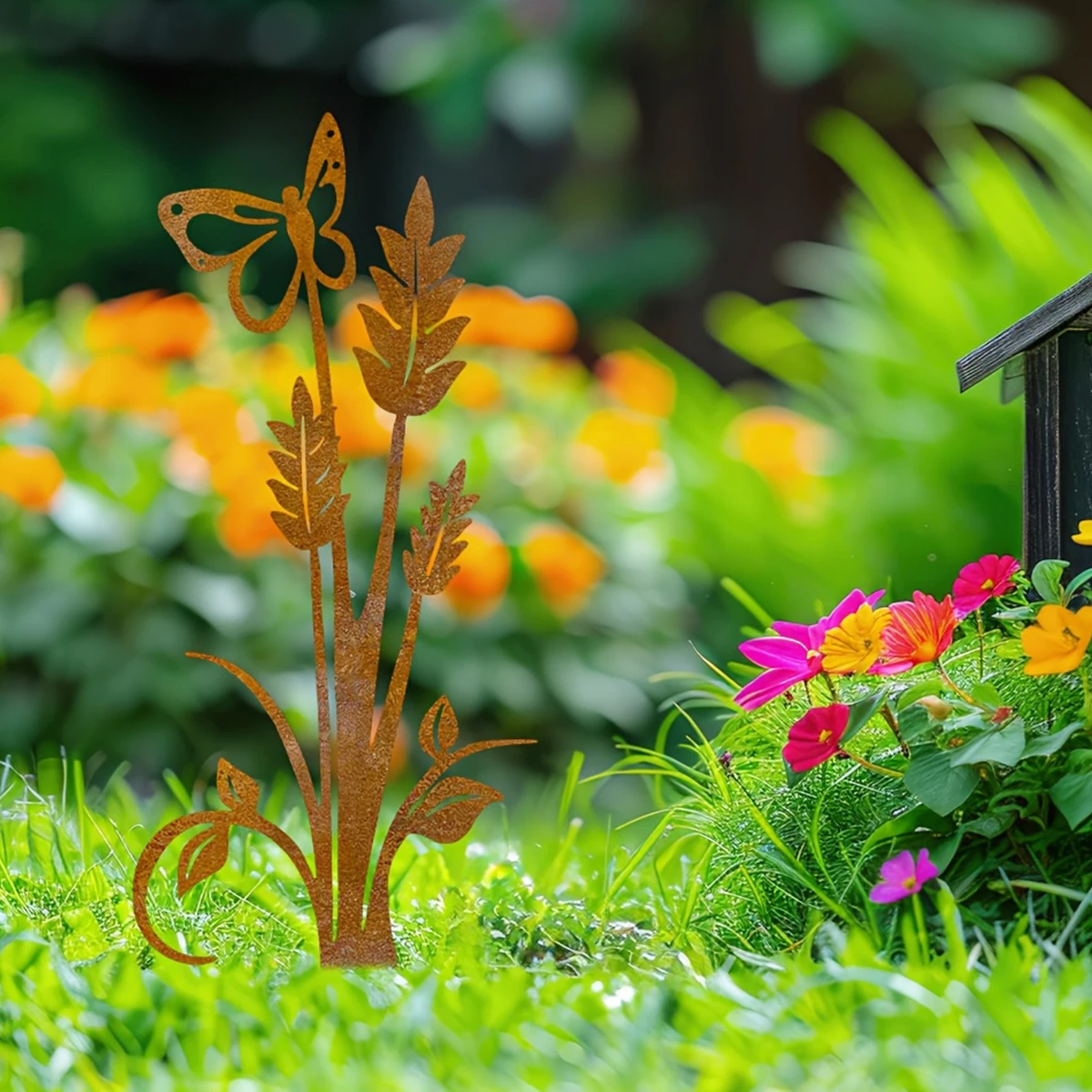 1Pc Wrought Iron Garden Pile Decorative Ground, Country Garden Theme, Suitable for Outdoor and Interior Decoration, Fence, Flower Bed, Balcony Unique Christmas Gifts, Garden Decorations