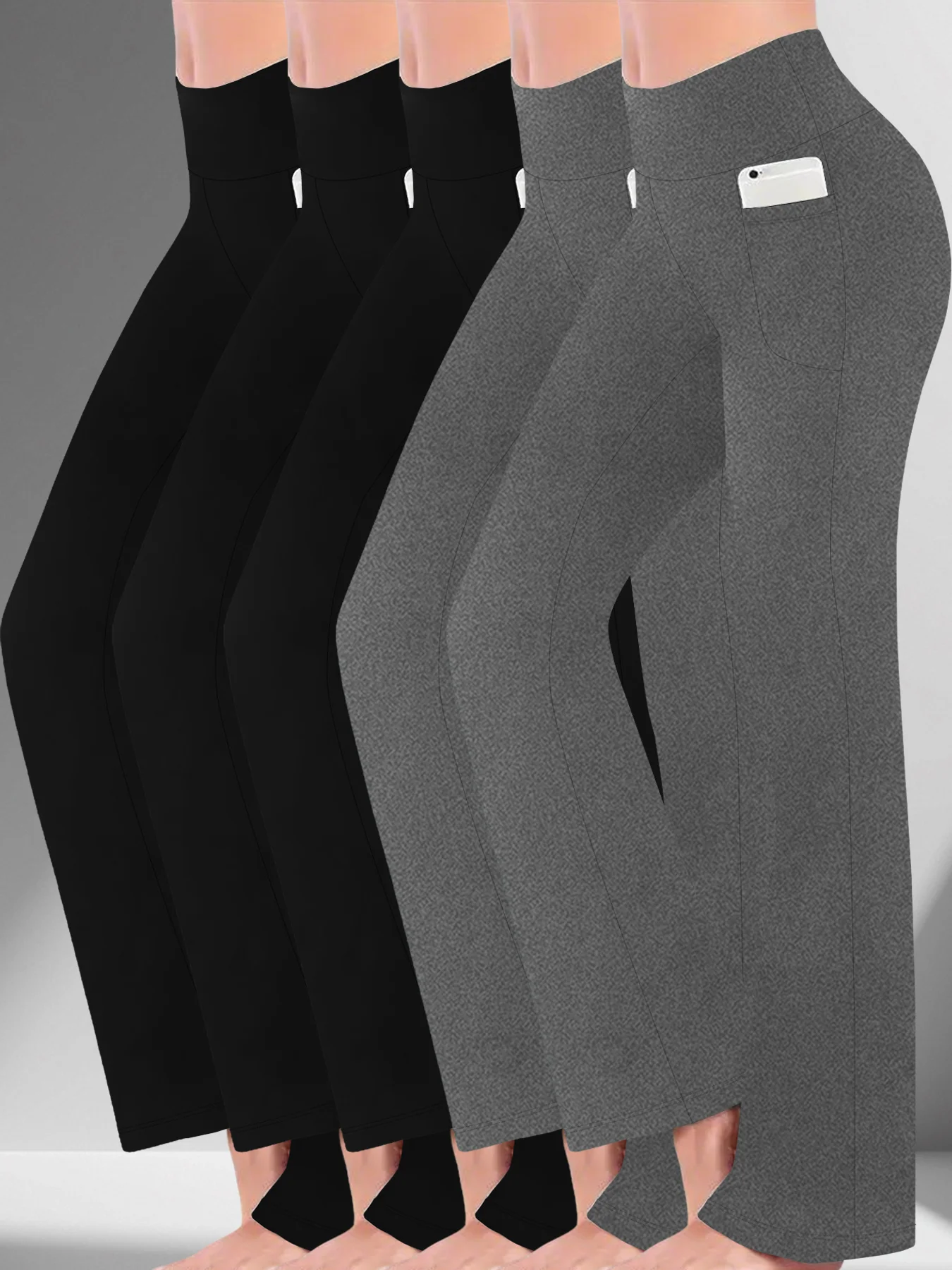 

5 Pack Women's Super Soft Flare with Pockets High Waisted Tummy Control Workout Yoga Push Up Gym Fitness Leggings Bell Bottoms