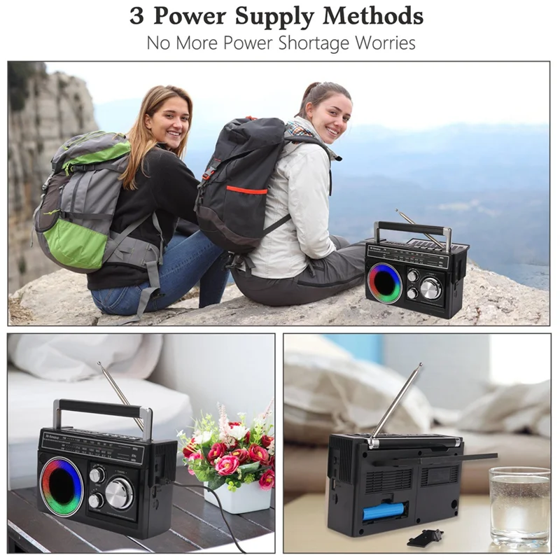 

M16K-Multifunction Solar Retro Radio Outdoor Emergency Bluetooth FM AM Radio Player Disaster Prevention Radio With Lighting