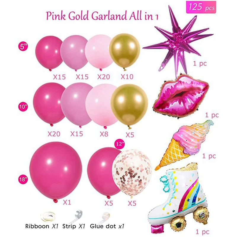 125Pcs Pink Gold Balloon Galannd Rose Red Exploding Star Ice Cream Foil Balloon Girl Birthday Party Wedding Baby Shower Decor