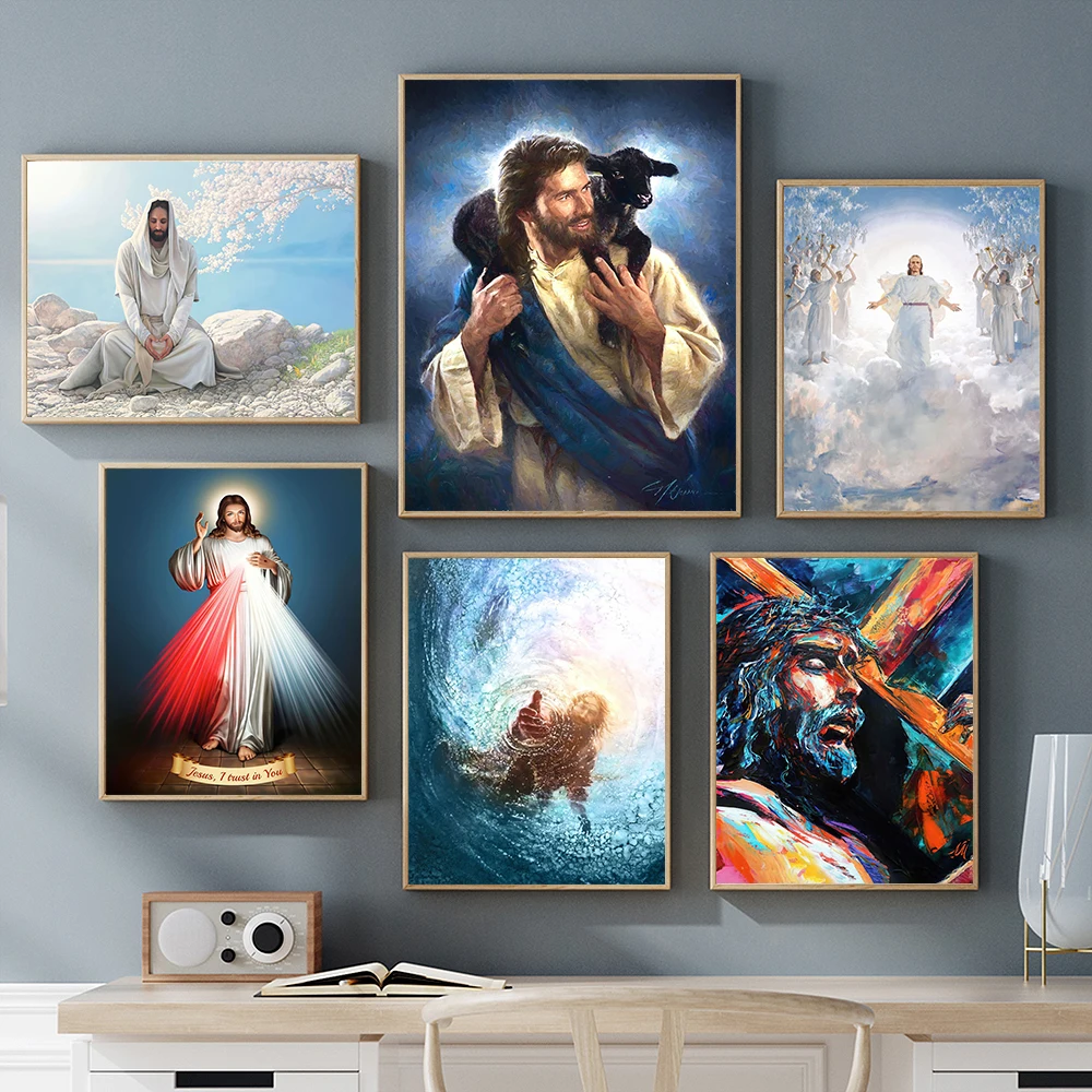 

Jesus Christ Religious Belief Retro Man Angel Poster Print Nordic HD For Living Wall Art Room Home Decor Canvas Painting Culture