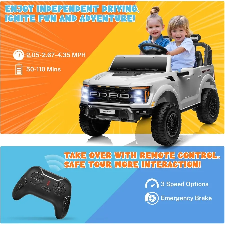 Licensed Ford F-150 Raptor 2 Seater Kids Ride on Truck, 24V Ride on Toys for Big Kids w/Parent Remote Control, Electric Car for