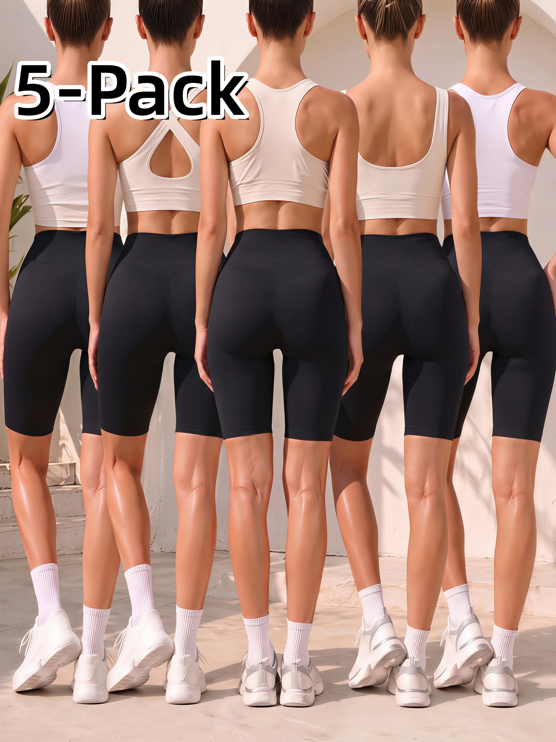 5-Pack High Waist Black Yoga Biker Shorts Stretch Seamless Safety Shorts for Workout Holiday Travel and Daily Casual Outfits