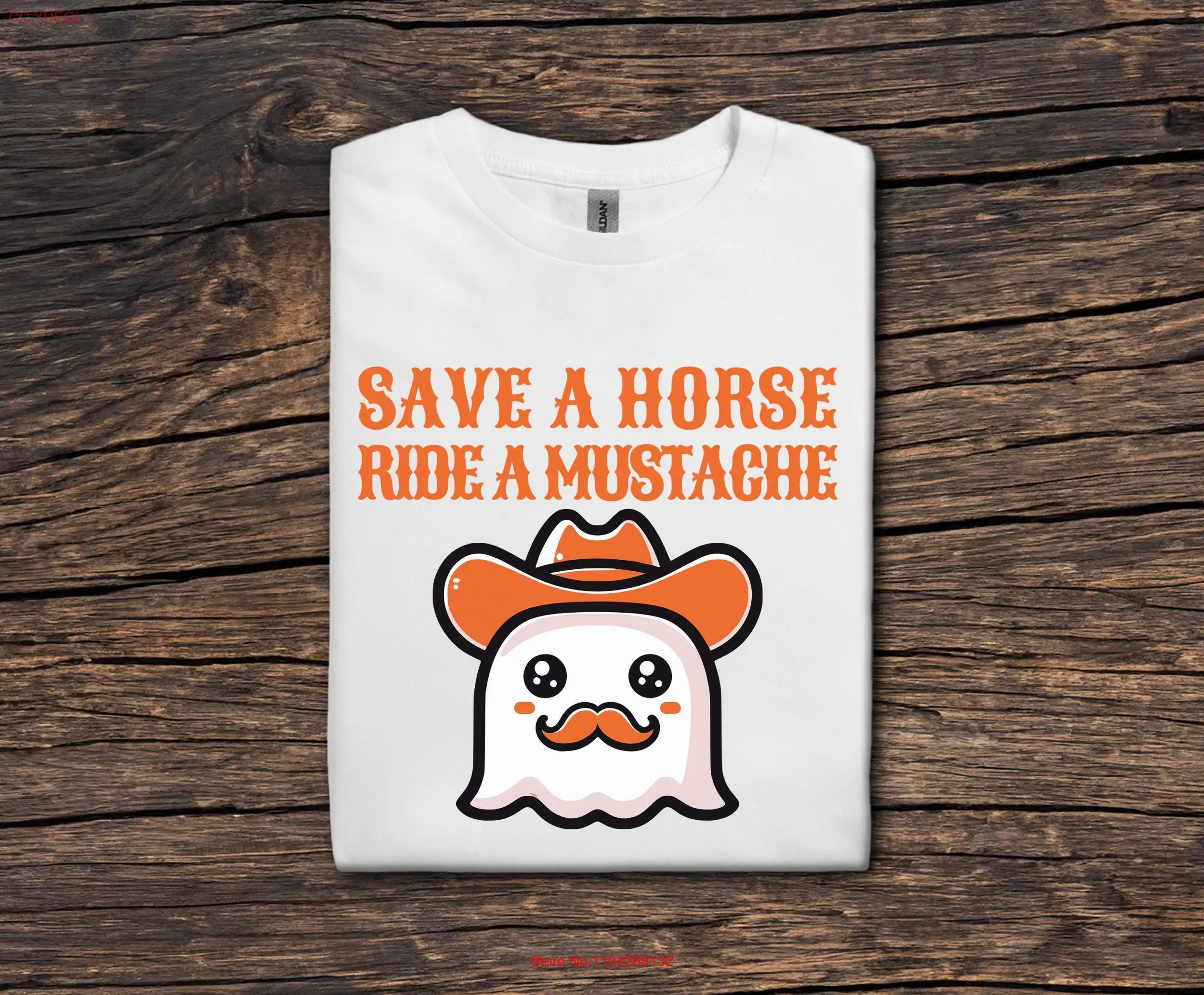 Cute Cowboy GhosT T Shirt Save a Horse Ride Mustache Halloween Orange Hat and Funny Design Humorous