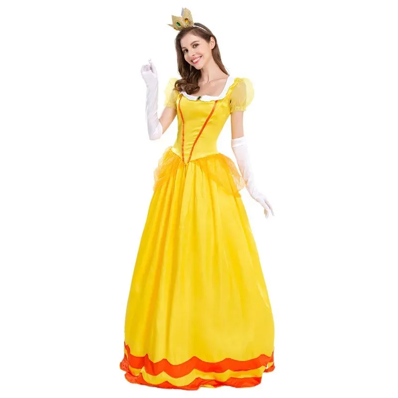 الكبار النساء هالوين الأميرة الخوخ زي الوردي الأصفر أنيمي شخصية ديزي دور اللعب فستان الحفلات