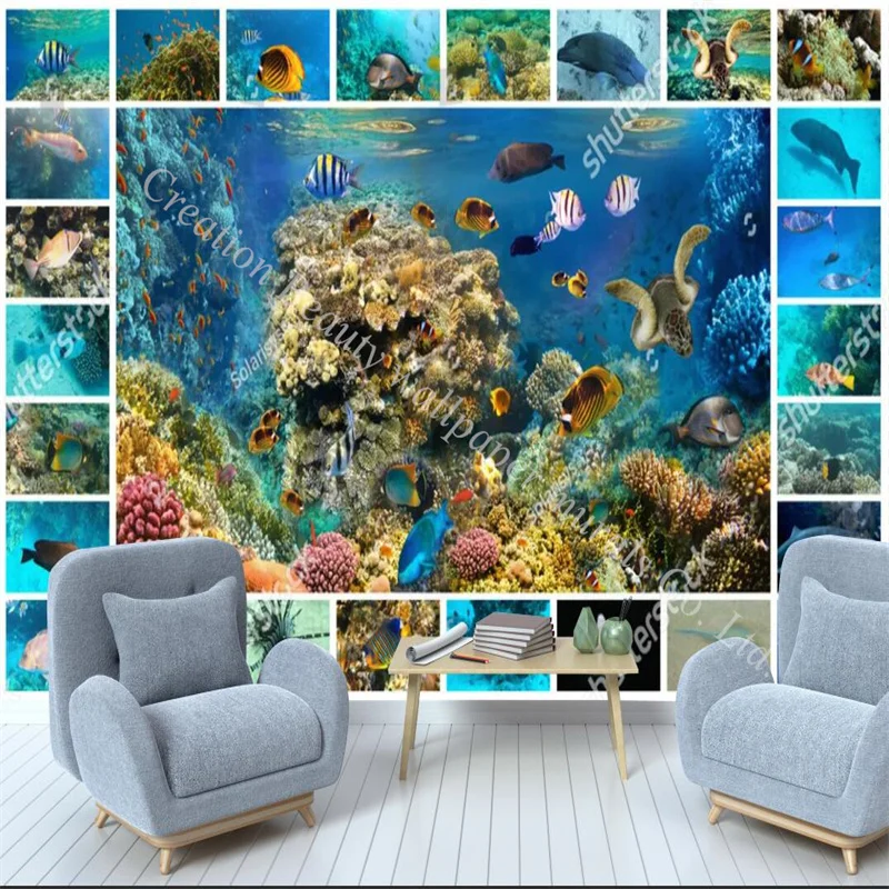 Underwater World Coral Reef and Fishe 3d Photo Mural Wallpapers for Living Room Bedroom Kids Room Aquarium Background Wall Paper