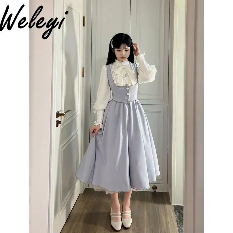 Lolita Kawaii Commuter Ropa De Mujer Skirt Set Autumn Streetwear New Cutecore Long Sleeve Coat Fashion Waistcoat Long Skirt Sets