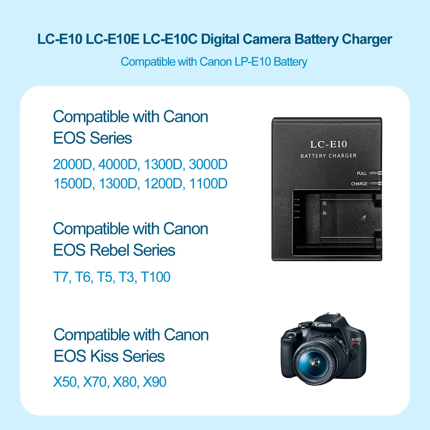 LC-E10 Akku-Ladegerät für Canon LP-E10 - Kompatibel mit EOS 2000D 4000D 1500D 1300D Kamera – Detail 3