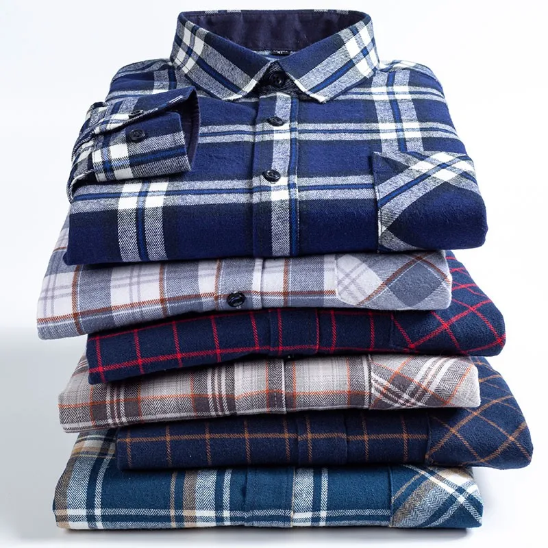 2023 Pure Cotton  Long Sleeve Regular Fit  Autumn  Plaid Mens Shirts Casual  Man Clothes Plus Size