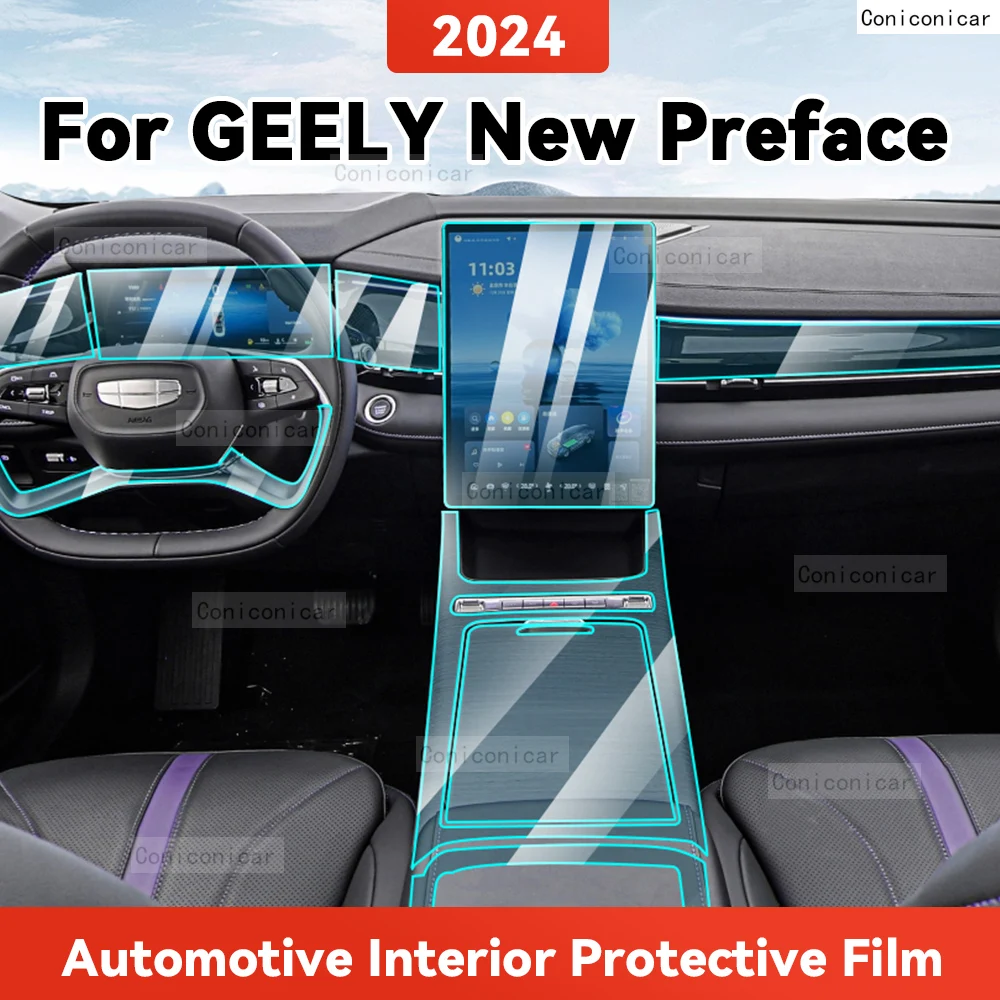 

TPU For GEELY Preface 2024 GL GF Transparent Protective Film Car Interior Central Control Navigation Panel Accessories Sticker