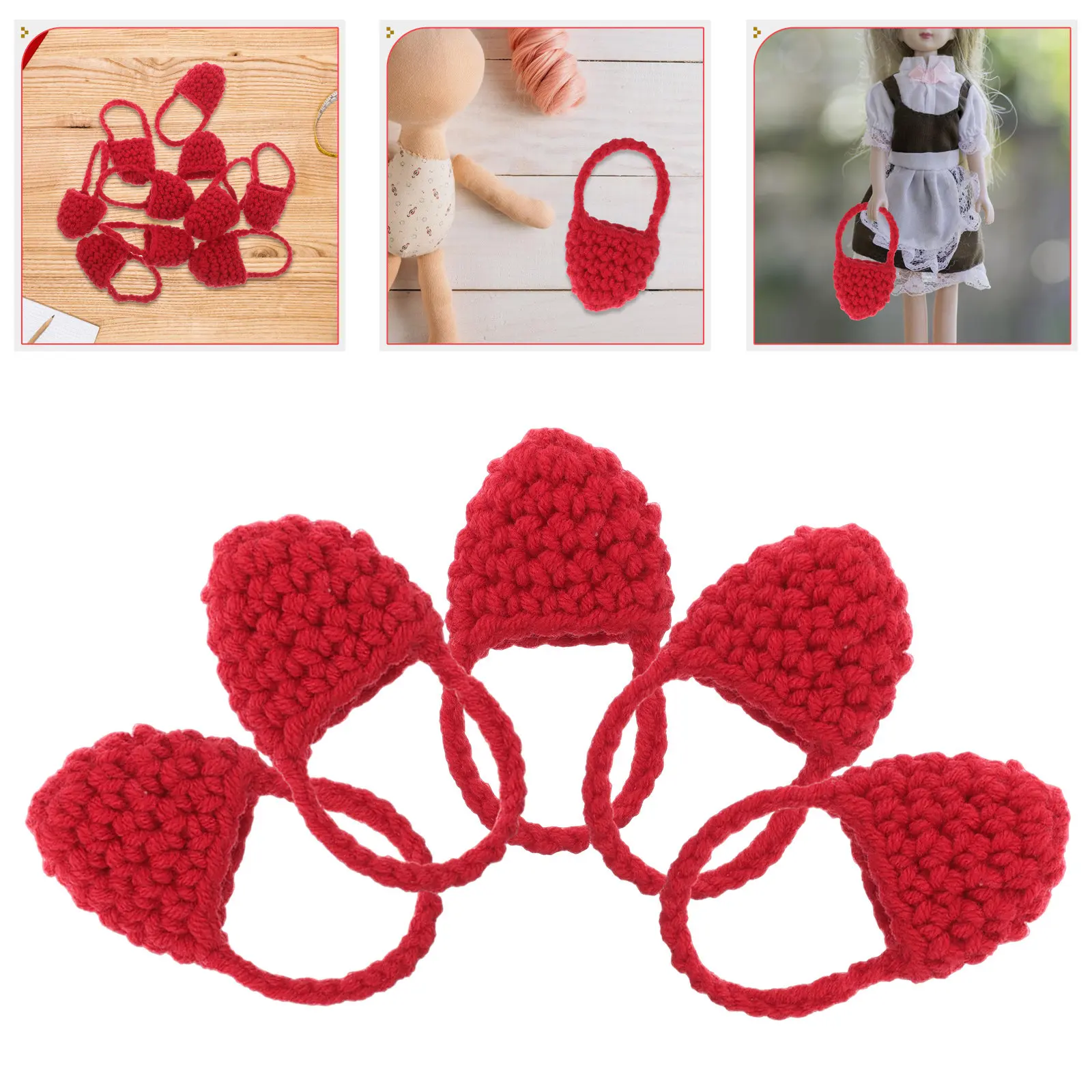 10Pcs Mini Handmade Crochet Bags Knitted Small Cute Handbags Portable Tiny Purse Knitting Craft DIY Storage Knitted Bag