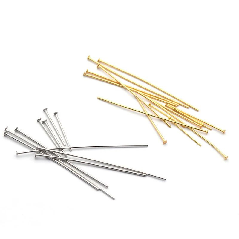 100pcs/Lot Stainless Steel Gold Color Pins Findings Flat Head Pin For DIY Earrings Beading Jewelry Making Supplies Accessories