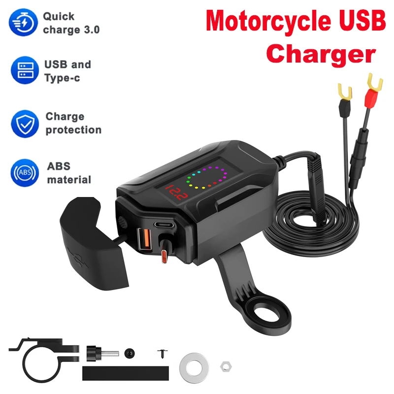 PD QC3.0 Motorcycle USB Fast Charger 78W Handlebar 12V Power Supply Adapter with Waterproof Voltmeter Motorcycle Accessories